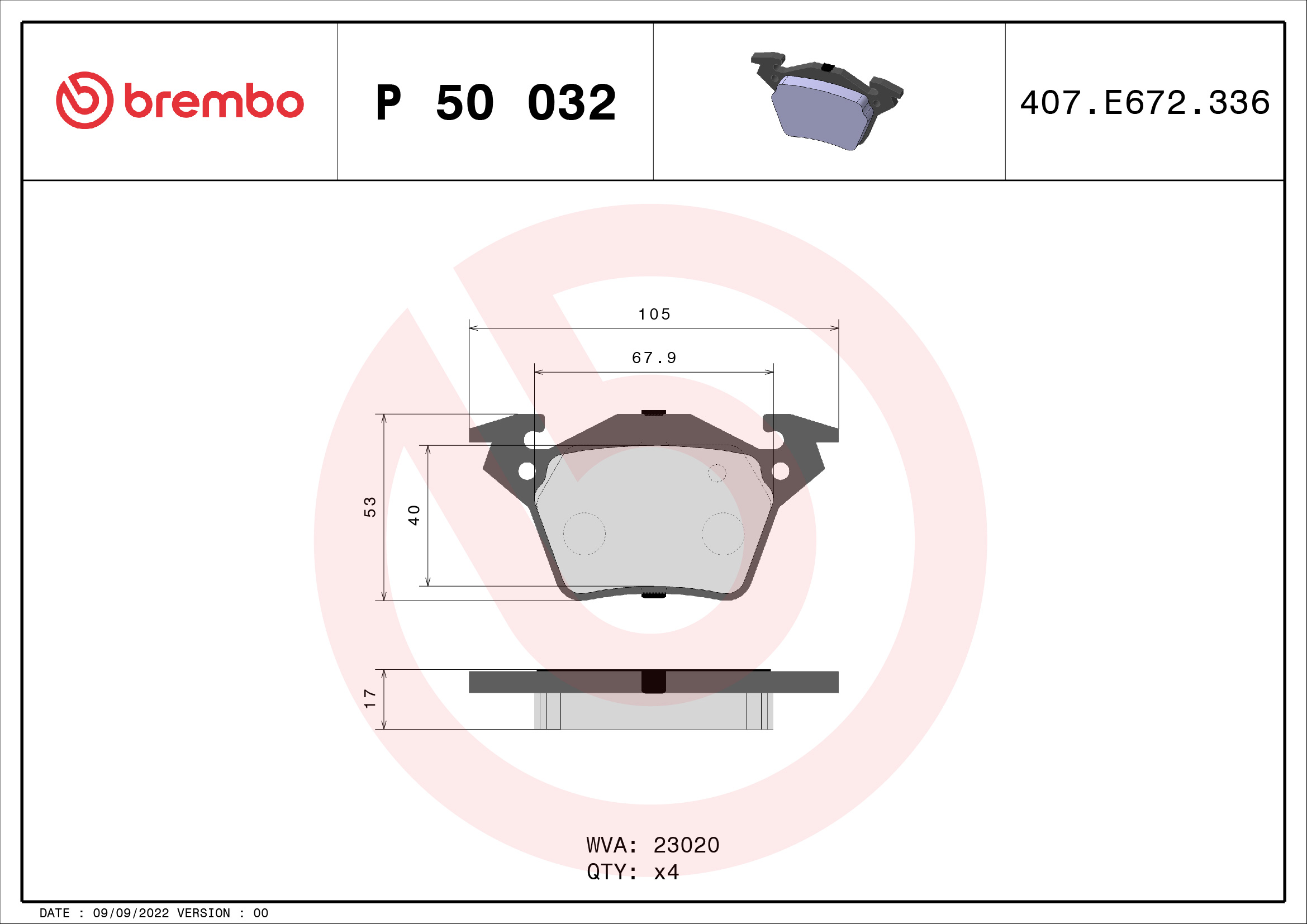 A.B.S. P 50 032 BREMBO Bremsbelagsatz, Scheibenbremse